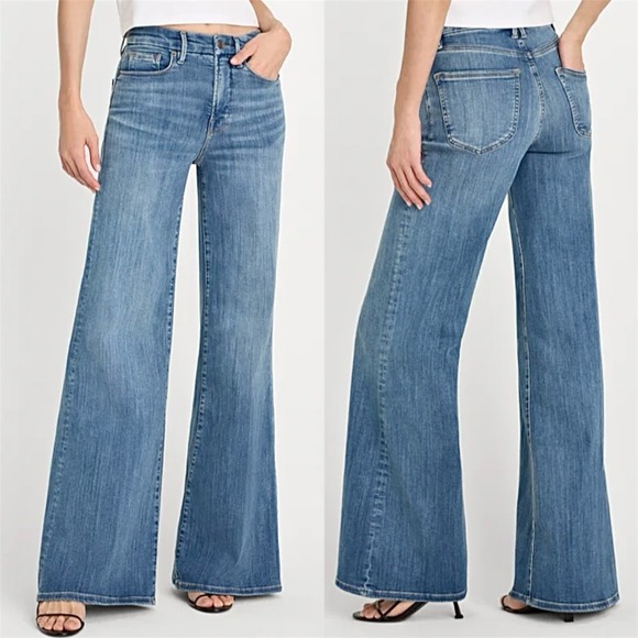 Good American Denim - Good‎ American 15 Indigo Denim Good Waist Palazzo Jeans High Rise Wide Leg 90s
